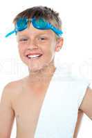 Closeup of champion swimmer boy