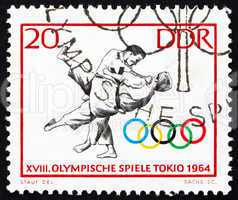 Postage stamp GDR 1964 Judo, Tokyo 64