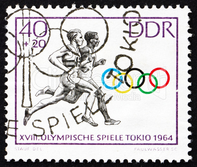 Postage stamp GDR 1964 Two Runners, Tokyo 64
