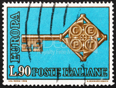 Postage stamp Italy 1968 Golden Key with C.E.P.T Emblem, Europe