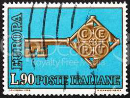 Postage stamp Italy 1968 Golden Key with C.E.P.T Emblem, Europe