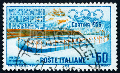 Postage stamp Italy 1956 Ice Racing, Lake Misurina