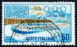 Postage stamp Italy 1956 Ice Racing, Lake Misurina