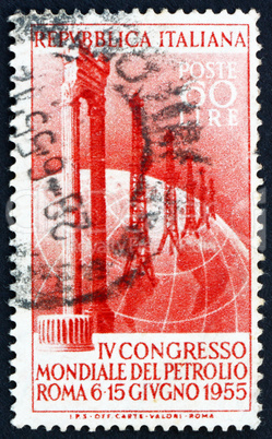 Postage stamp Italy 1955 Marble Columns and Oil Field on Globe