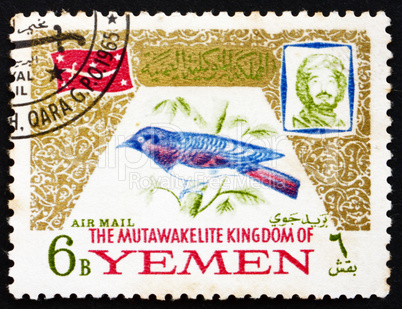Postage stamp Yemen 1965 Cinnyricinclus Leucogaster, Bird