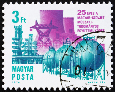 Postage stamp Hungary 1974 High Voltage Line and Pipe line