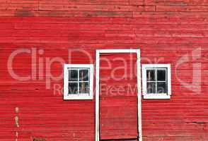 Doorway and Windows of a Classic Red Barn