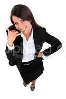 Young businesswoman mobile telephone gesture with hand