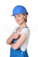 Female builder giving thumbs-up