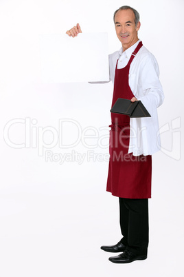 Waiter with a board left blank for your message