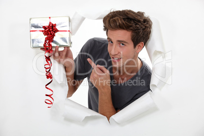 Man with a wrapped gift