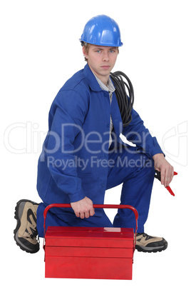 Electrician with a tool box