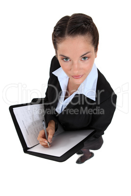 Woman writing top view