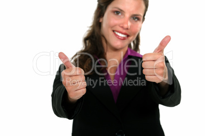 A businesswoman giving the thumbs up.