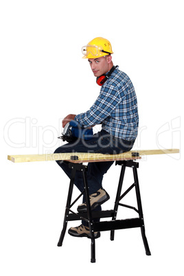 Carpenter sitting on bench