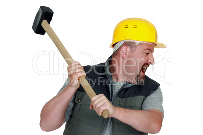 angry craftsman holding a hammer