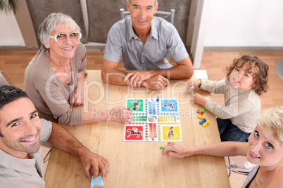 Family playing board games.