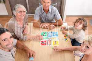 Family playing board games.