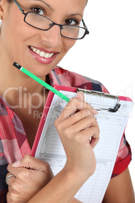 Woman filling in a form