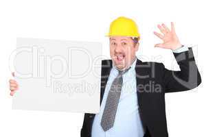 construction businessman holding an empty board