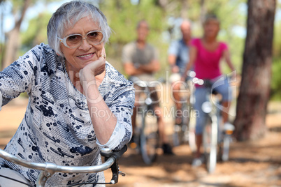 A bunch of old lady biking.