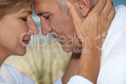 Closeup of a mature couple in love