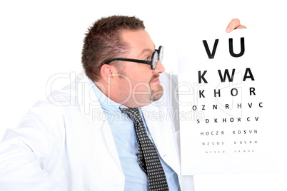 Optician holding up an eyechart