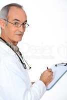 Doctor stood with clipboard
