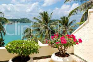 Terrace with sea view at luxury hotel, Phuket, Thailand