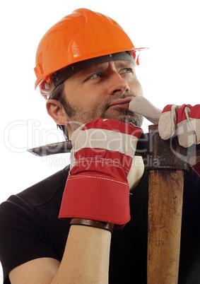Bauarbeiter mit Spitzhacke