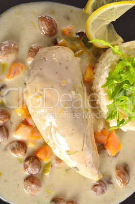 .Chicken's breast fillet with Balsamico raisin sauce.