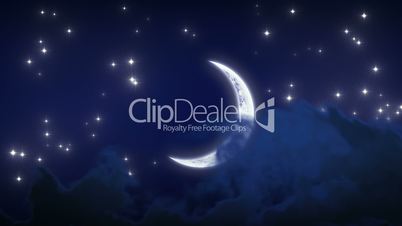 Beautiful New Moon with Stars and Clouds. Looped animation. HD 1080.