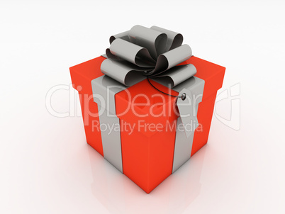 Gift box with silver ribbon bow isolated on white background