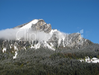 Mountain Peak And Forest In The Autumn