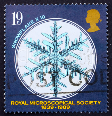 Postage stamp GB 1989 Snowflake under Microscope