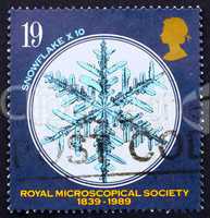 Postage stamp GB 1989 Snowflake under Microscope