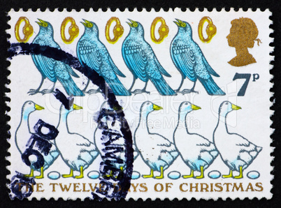 Postage stamp GB 1977 Four Colly Birds, Five Gold Rings, six Gee