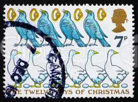 Postage stamp GB 1977 Four Colly Birds, Five Gold Rings, six Gee