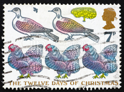 Postage stamp GB 1977 Two Turtle Doves and Three French Hens