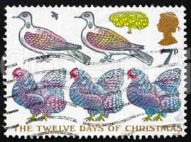 Postage stamp GB 1977 Two Turtle Doves and Three French Hens