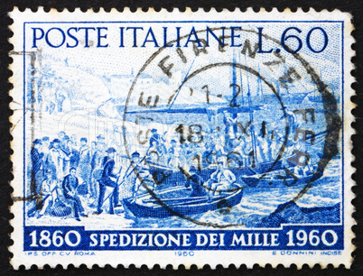 Postage stamp Italy 1960 Volunteers embarking, Quarto, Genoa