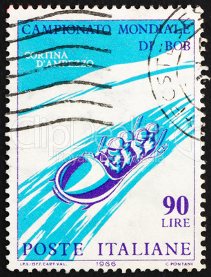 Postage stamp Italy 1966 Four-Man Bobsled