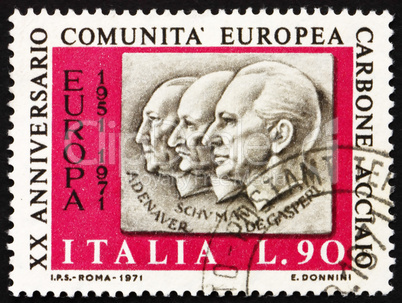 Postage stamp Italy 1970 Adenauer, Schuman, De Gasperi