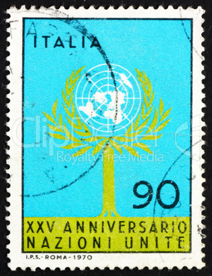 Postage stamp Italy 1970 Tree and UN Emblem