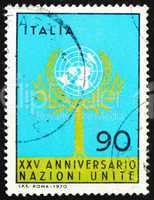 Postage stamp Italy 1970 Tree and UN Emblem