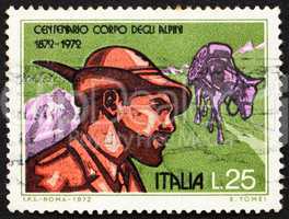 Postage stamp Italy 1972 Alpine Soldier and Pack Mule