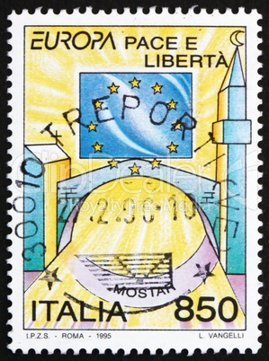 Postage stamp Italy 1995 Stars of European Flag, Church and Mosq