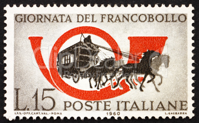 Postage stamp Italy 1960 Mail Coach and Post Horn