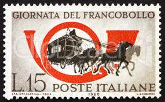 Postage stamp Italy 1960 Mail Coach and Post Horn