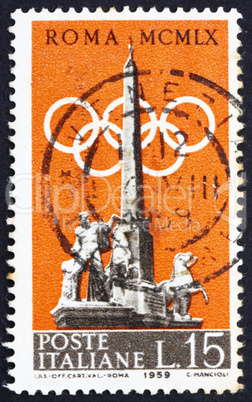 Postage stamp Italy 1959 Fountain of Dioscuri and Olympic Rings